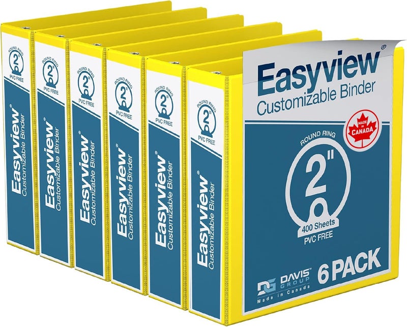 Davis Group Easyview Premium 3-Ring Binders with Clear-View Covers and Round Rings, Binders for School or Office, 2 Inch, Pack of 6, Yellow - Image 1